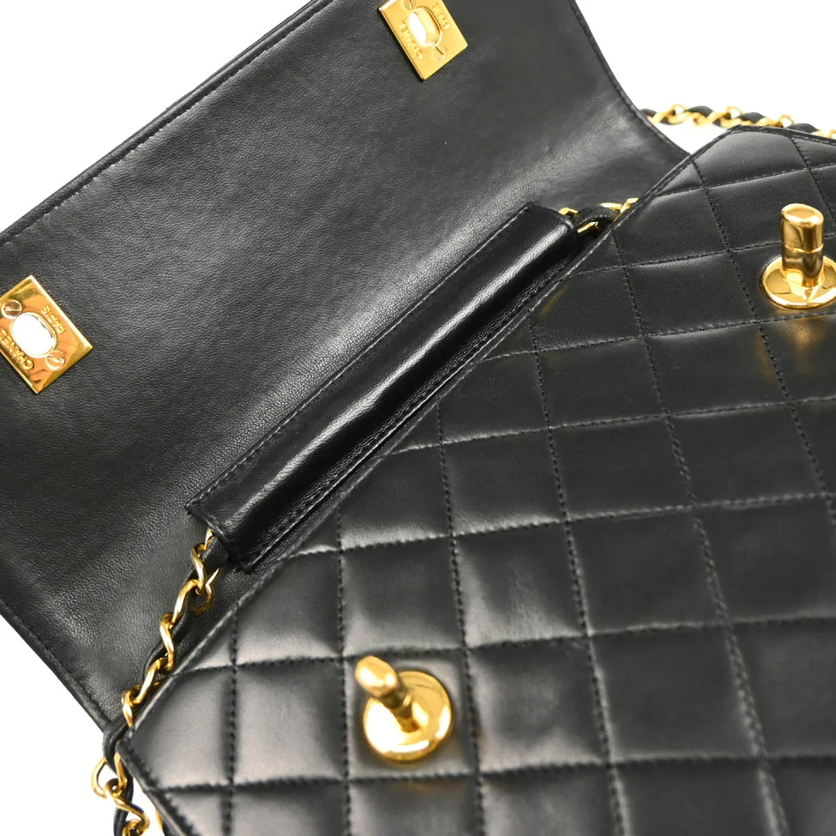 Chanel 1989-1991 Black Lambskin 2way Shoulder Handbag