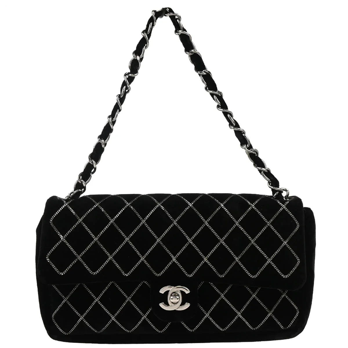 Chanel Black Velvet East West Handbag
