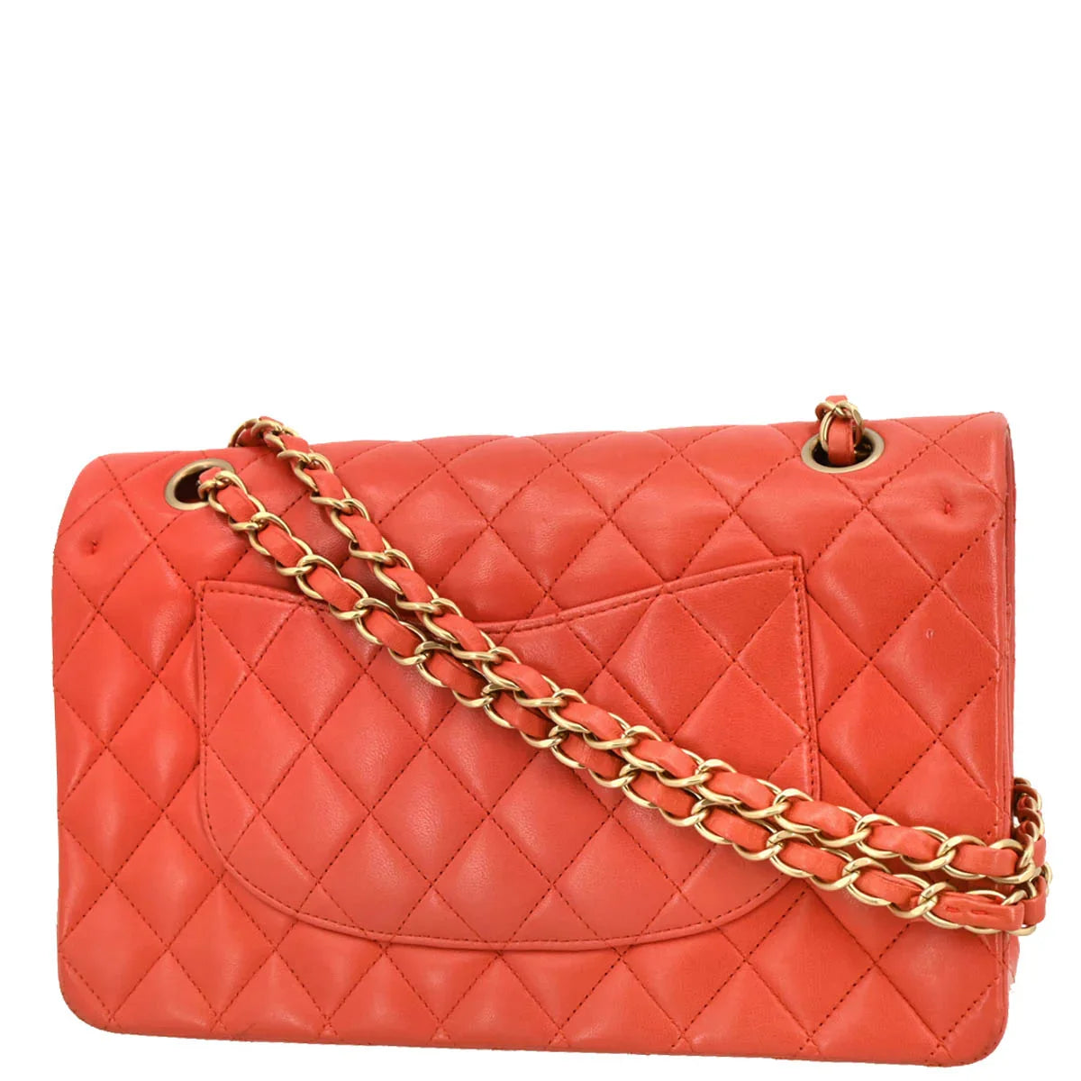 Chanel Orange Lambskin Medium Classic Double Flap Shoulder Bag