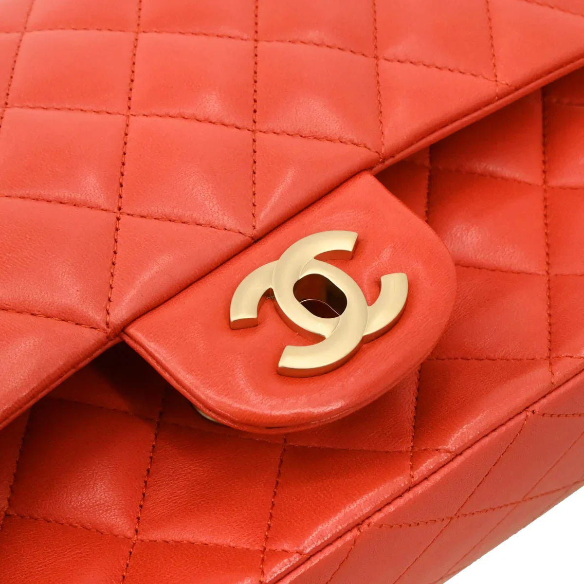 Chanel Orange Lambskin Medium Classic Double Flap Shoulder Bag