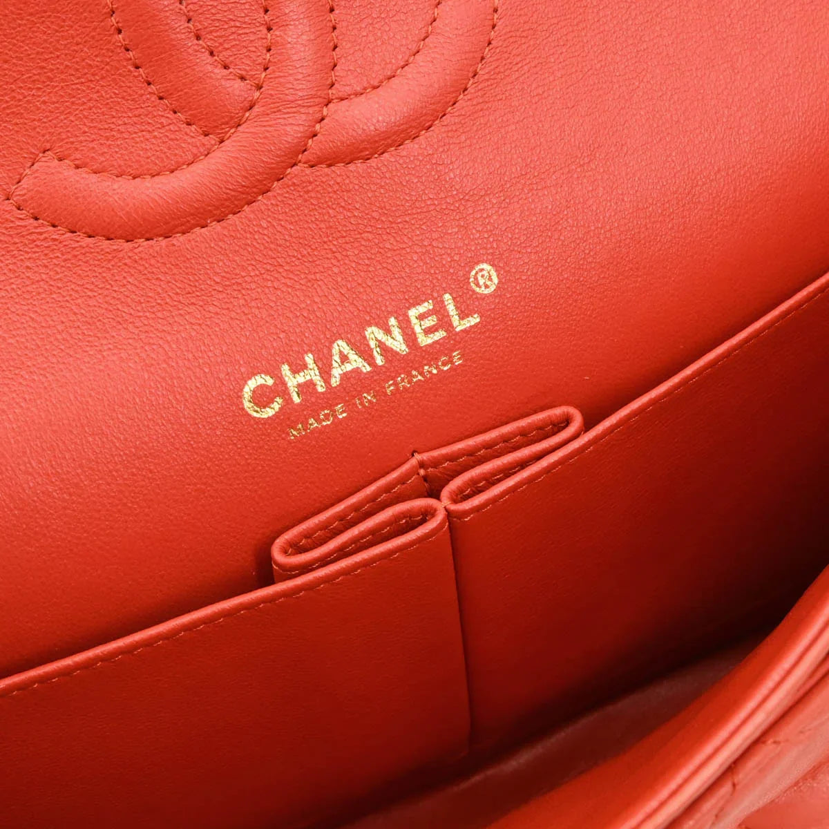 Chanel Orange Lambskin Medium Classic Double Flap Shoulder Bag