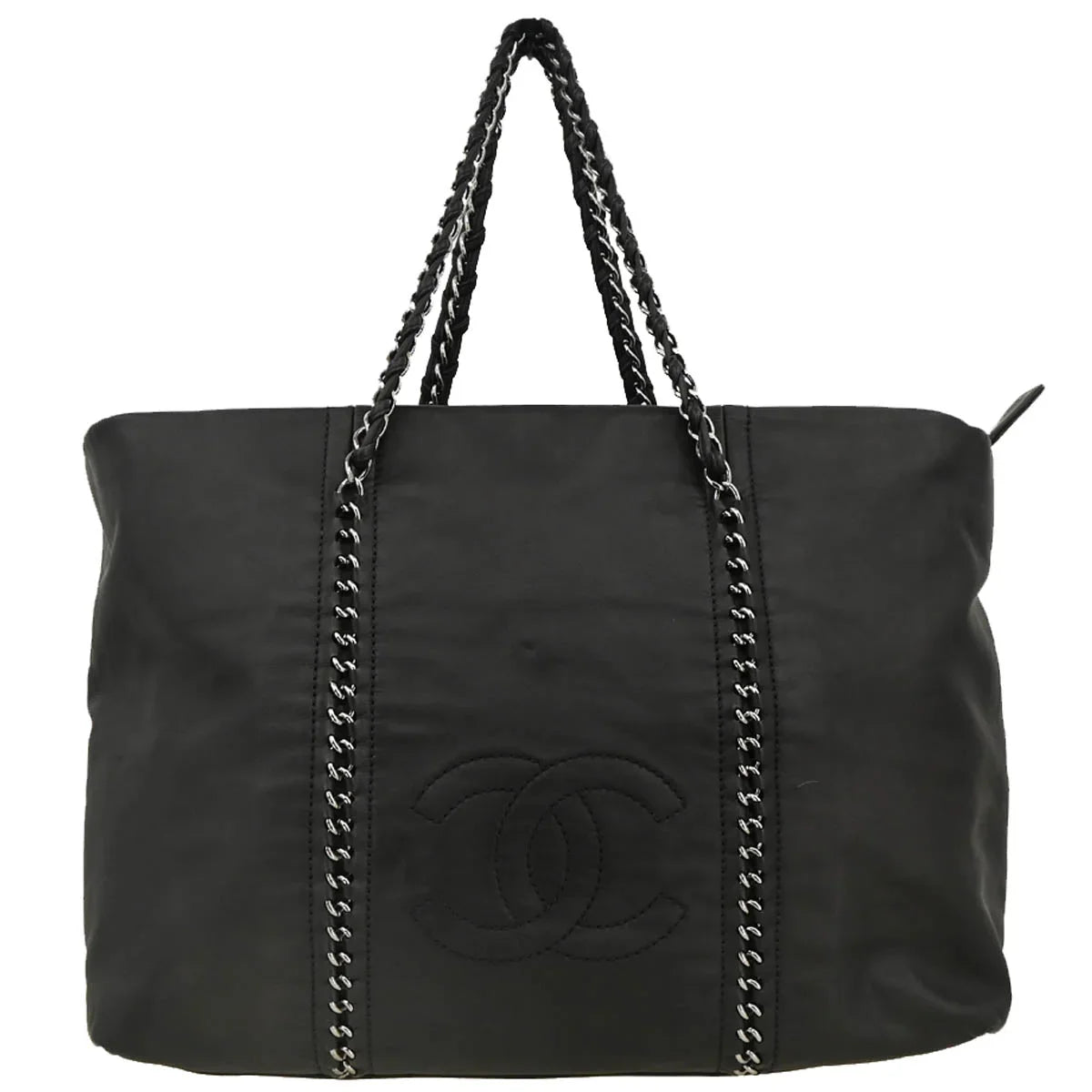 Chanel Black Calfskin Luxury Line Chain Tote Handbag
