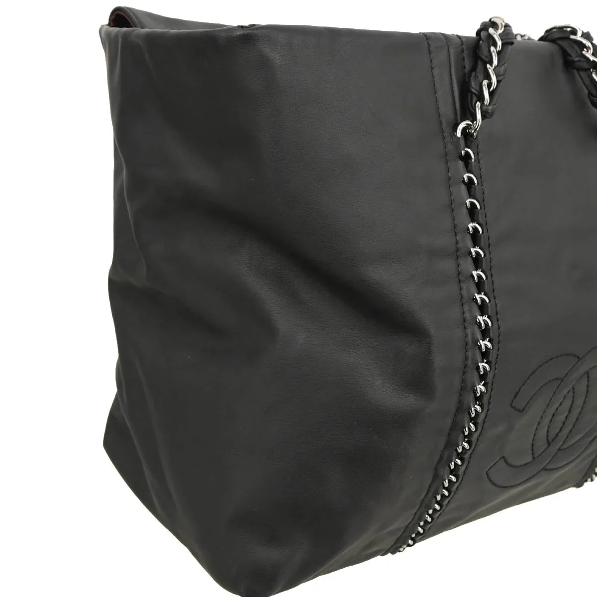 Chanel Black Calfskin Luxury Line Chain Tote Handbag