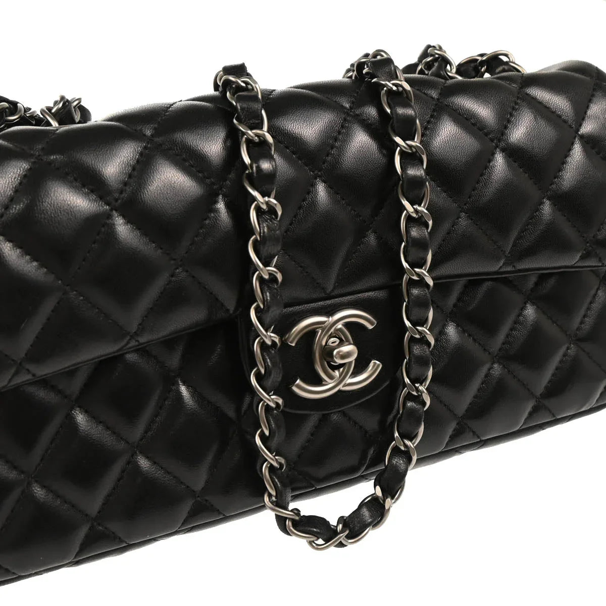 Chanel Black Lambskin East West Shoulder Bag
