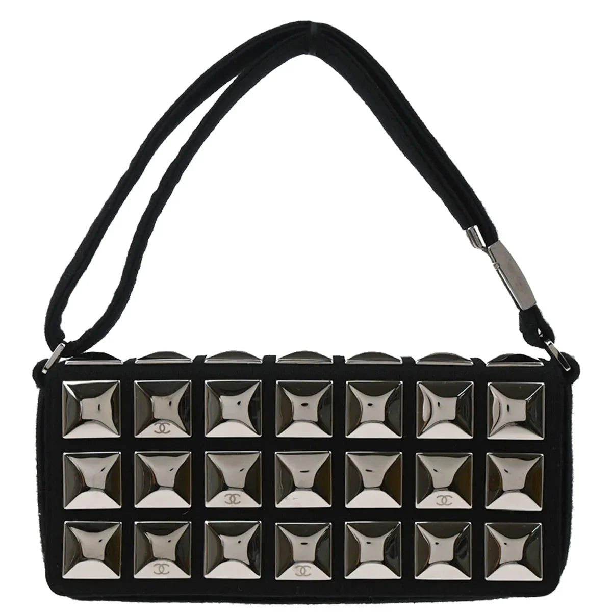 Chanel 2003-2004 Black Cotton Ice Cube Shoulder Bag