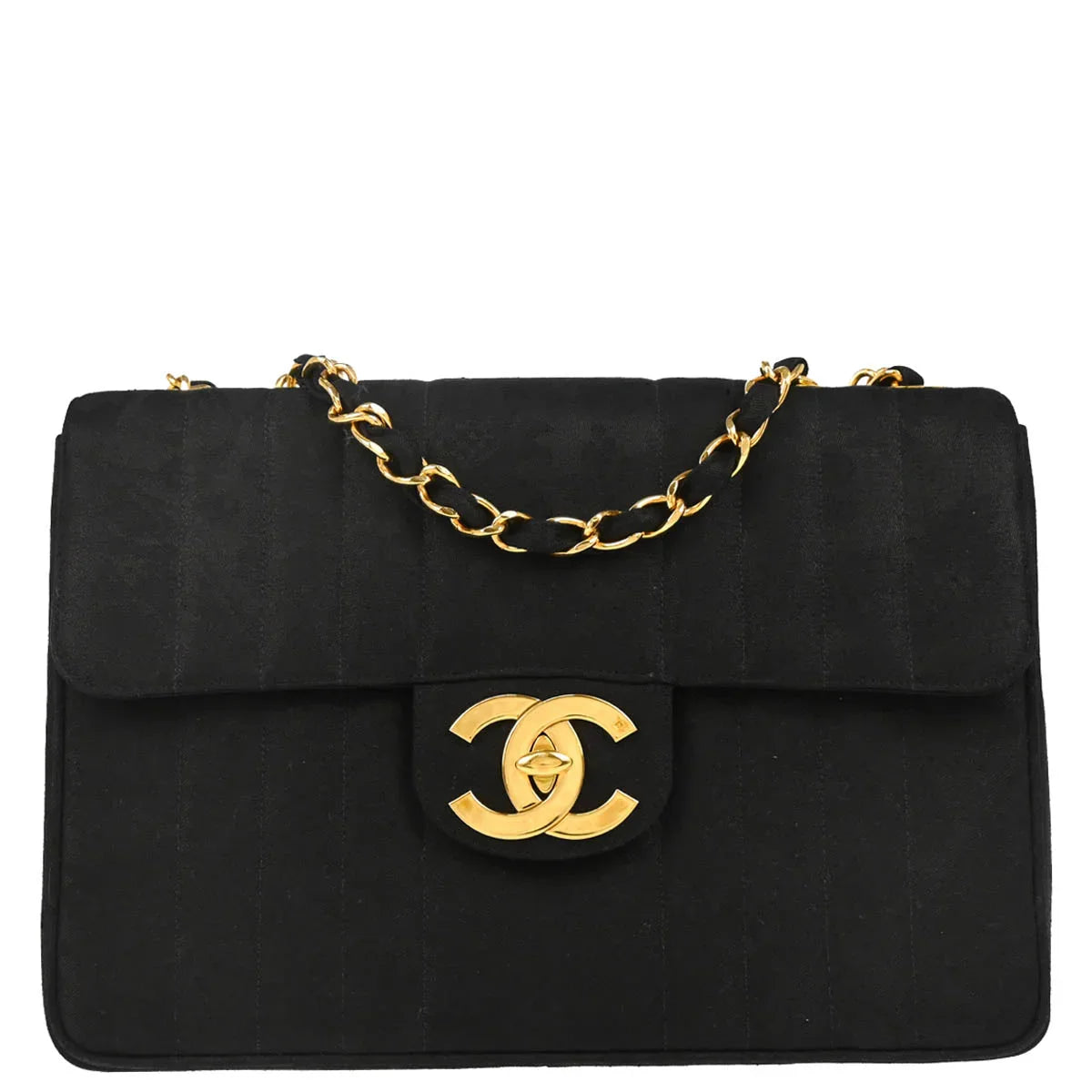 Chanel 1991-1994 Black Cotton Jumbo Mademoiselle Classic Flap Bag