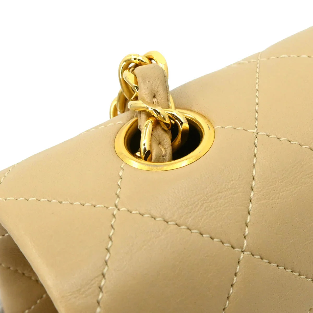 Chanel Beige Lambskin Turnlock Small Full Flap Shoulder Bag