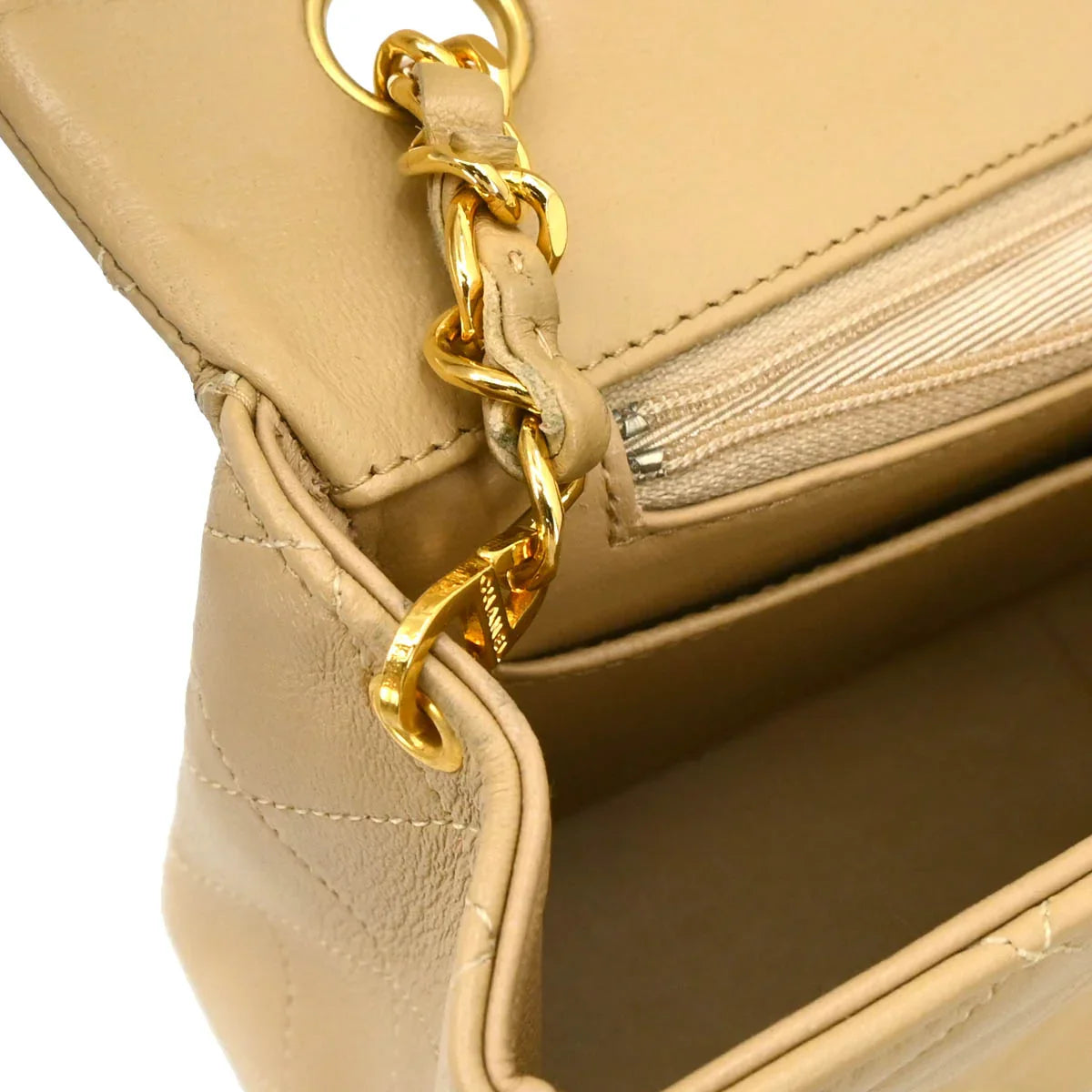 Chanel Beige Lambskin Turnlock Small Full Flap Shoulder Bag