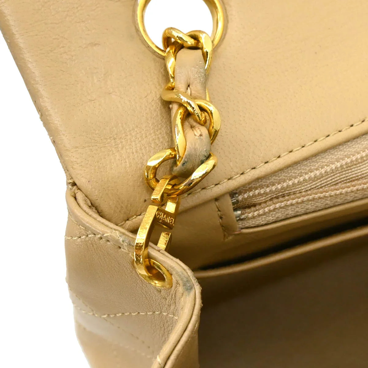 Chanel 1989-1991 Beige Lambskin Turnlock Small Full Flap Shoulder Bag