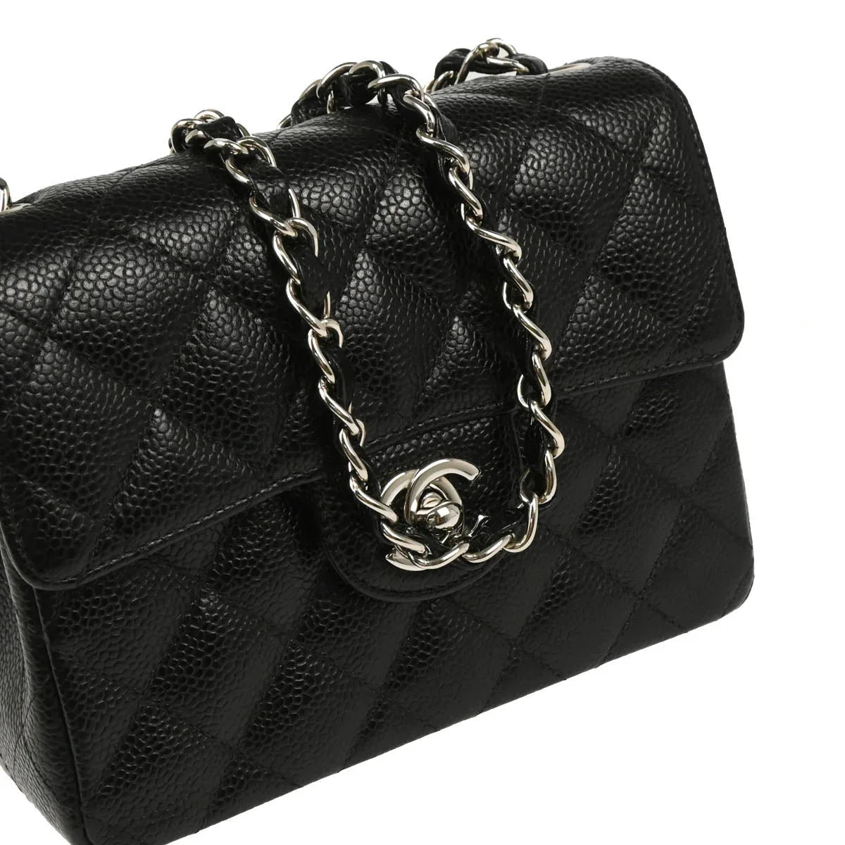 Chanel Black Caviar Mini Classic Square Flap Shoulder Bag