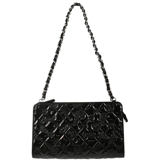 【2025A/W新作★送料無料】 Chanel 2006-2008 Handbag Chain Icon Leather Patent Black バッグ