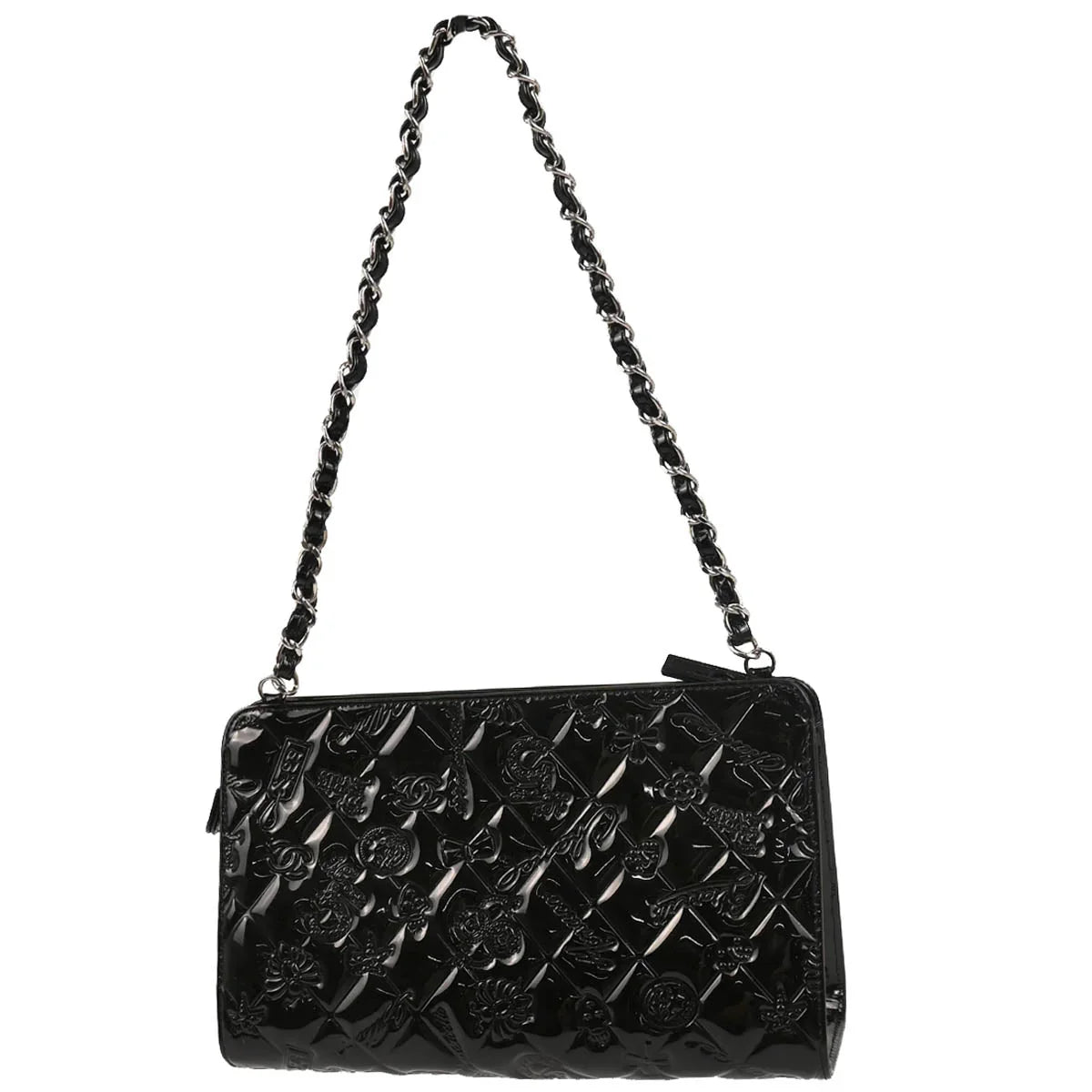 Chanel 2006-2008 Black Patent Leather Icon Chain Handbag