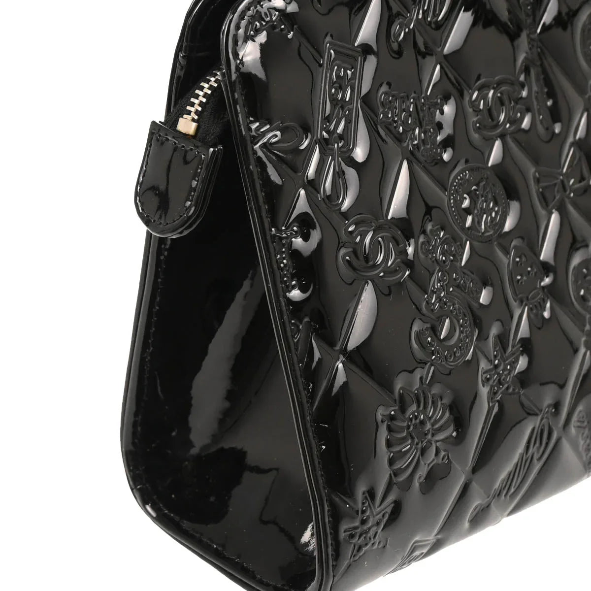 Chanel 2006-2008 Black Patent Leather Icon Chain Handbag