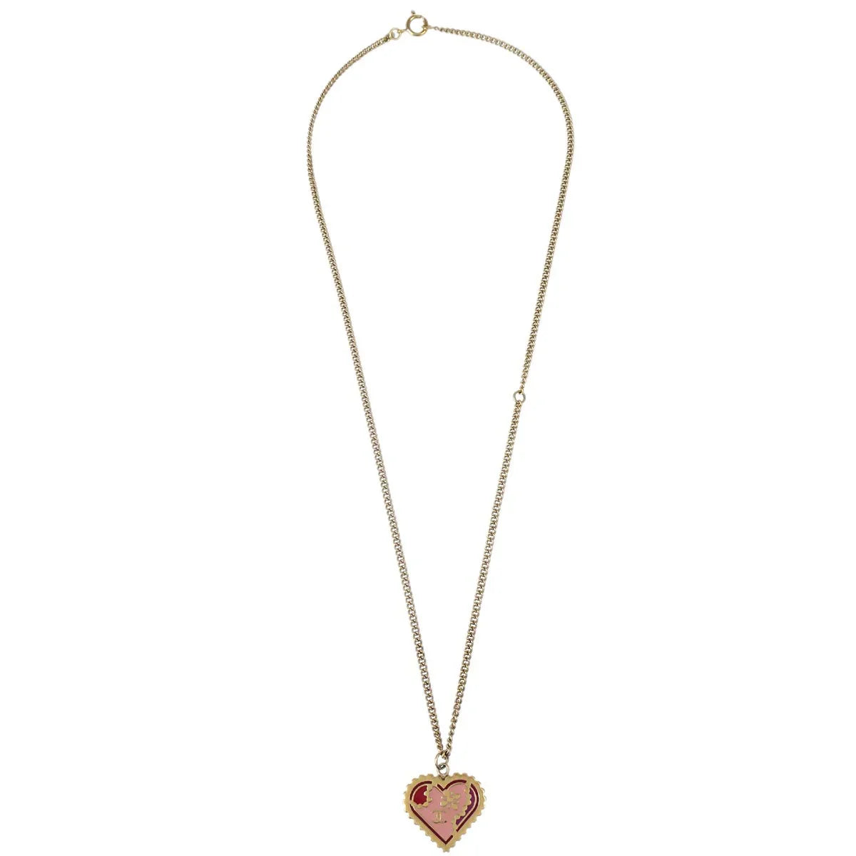 Chanel Heart Chain Pendant Necklace Gold 05P