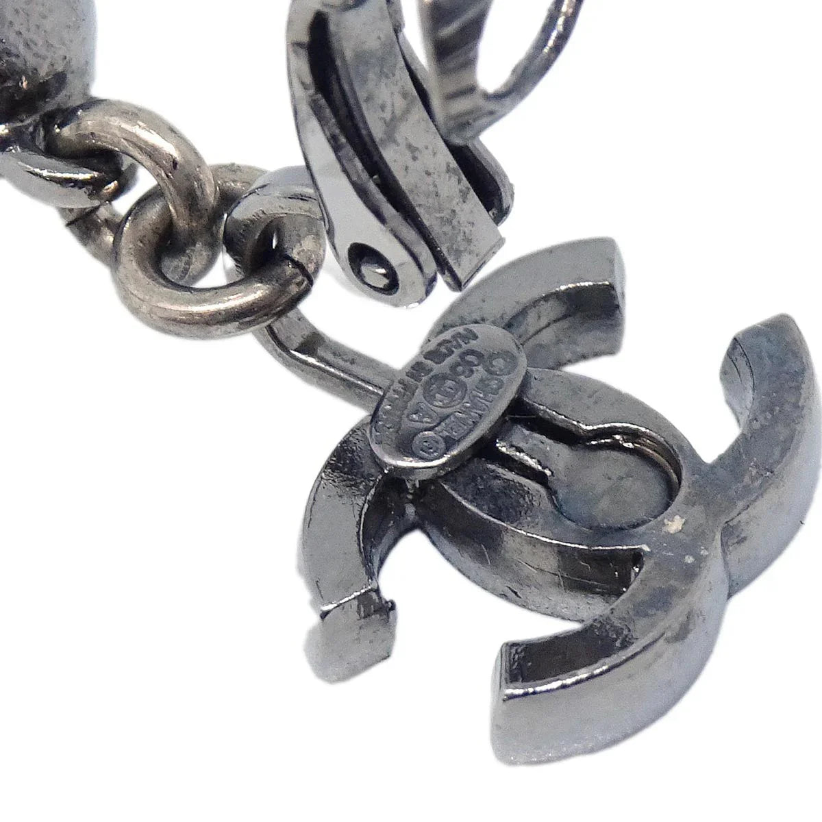 Chanel CC Dangle Earrings Clip-On Rhinestone 06A