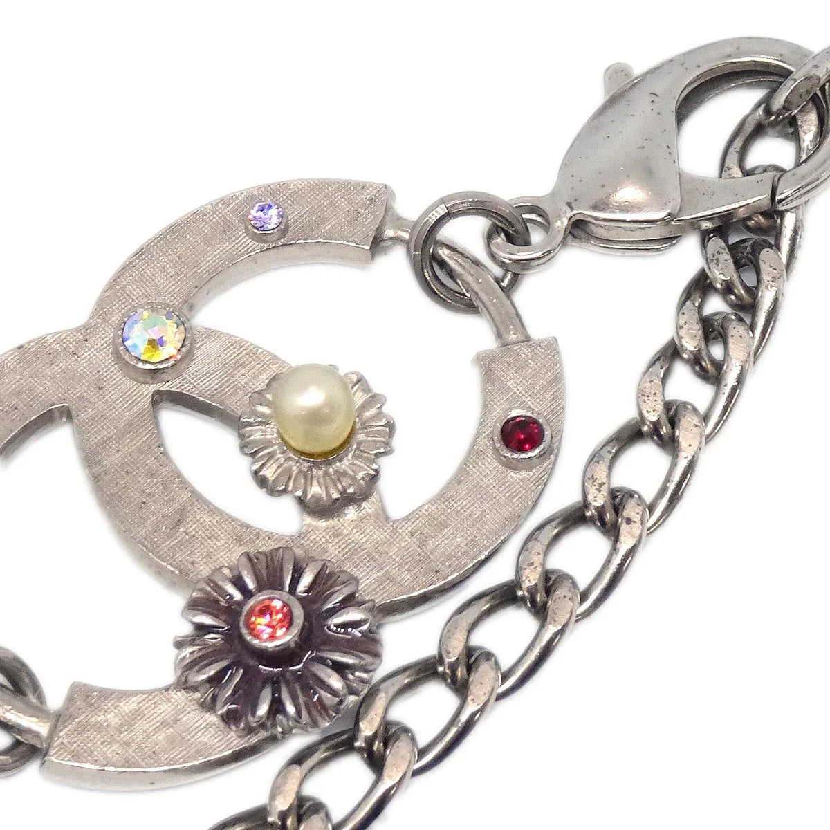Chanel Silver Chain Belt Costume Pearl Rhinestone Small Good