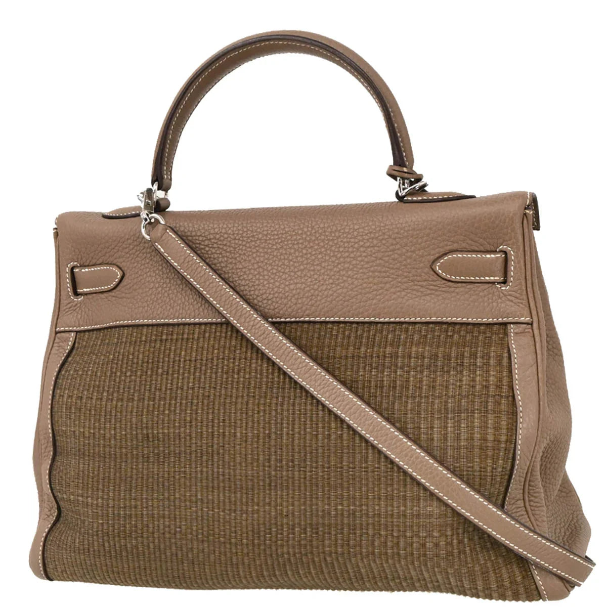 Hermes 2005 Etoupe Clemence Crinoline Kelly 35 Retourne 2way Shoulder Handbag