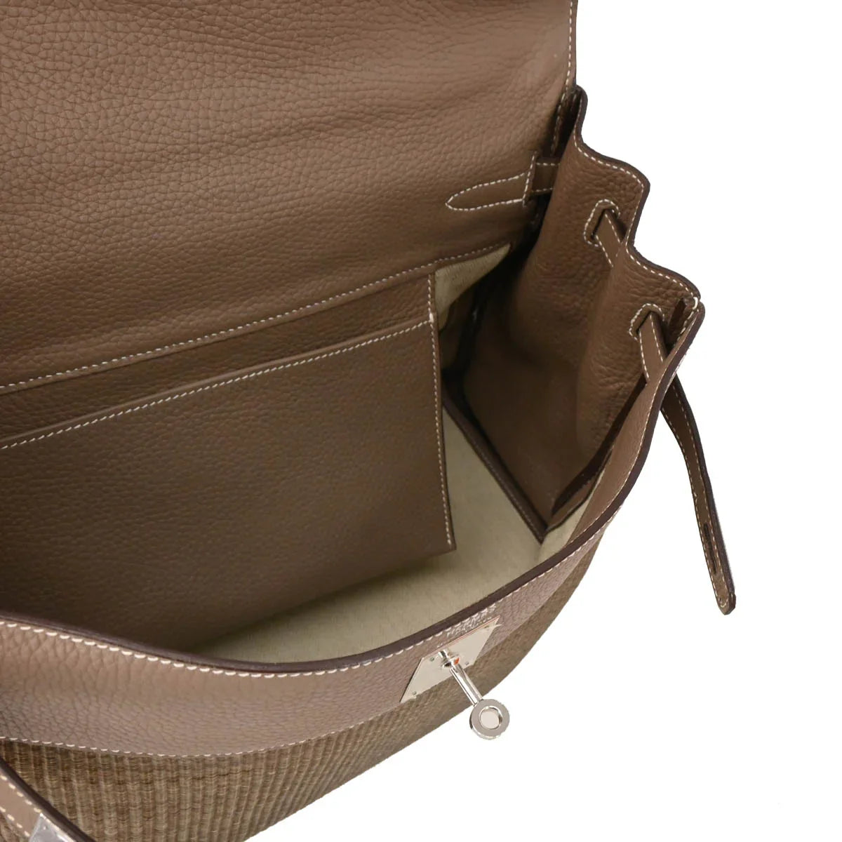 Hermes 2005 Etoupe Clemence Crinoline Kelly 35 Retourne 2way Shoulder Handbag