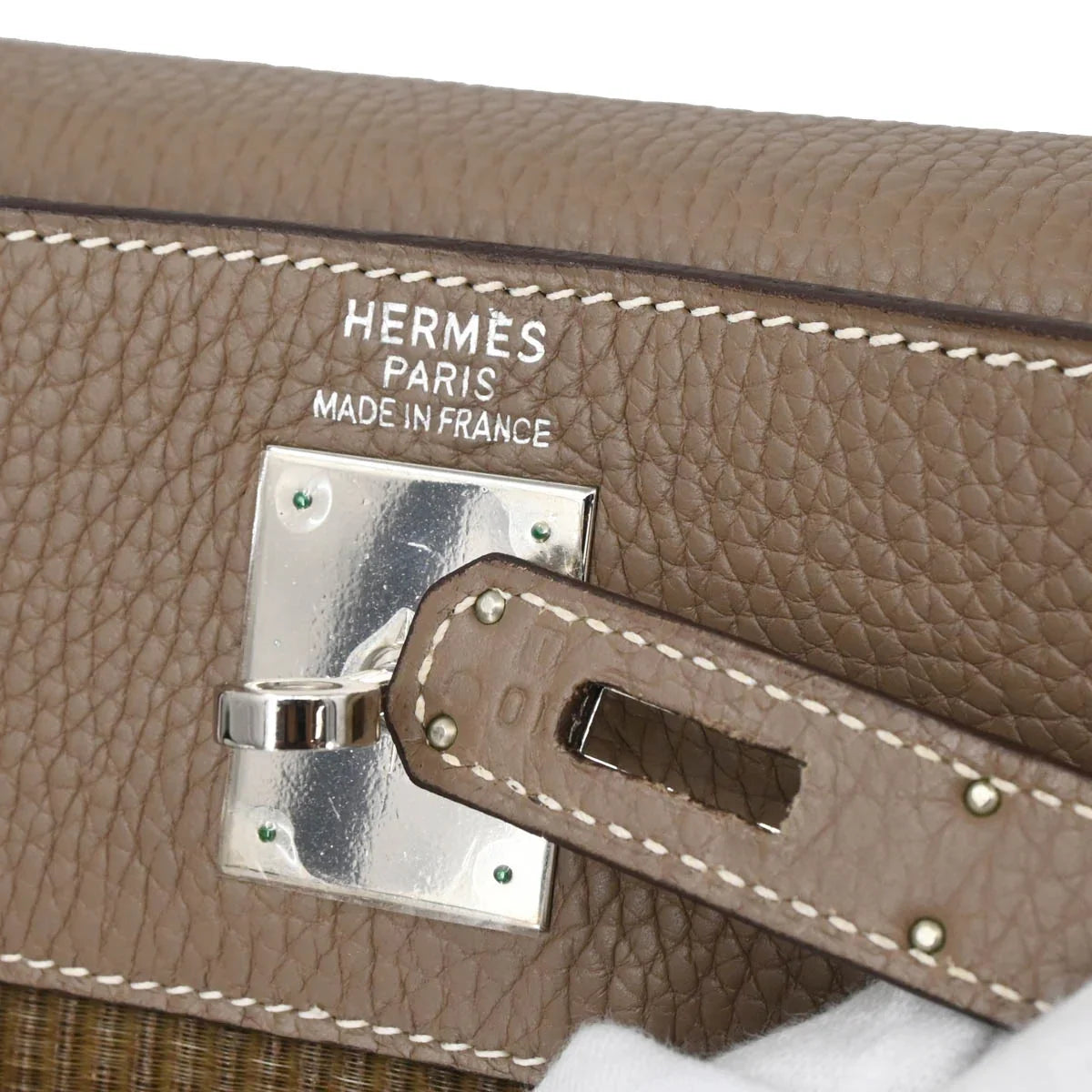 Hermes 2005 Etoupe Clemence Crinoline Kelly 35 Retourne 2way Shoulder Handbag