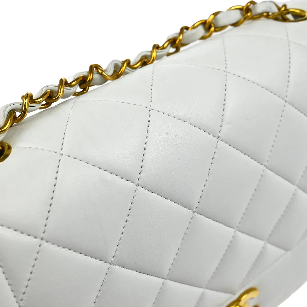 Chanel * 1994-1996 White Lambskin Medium Diana Shoulder Bag