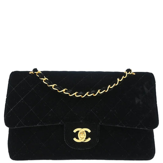 Chanel * 1994-1996 Black Velvet Medium Classic Double Flap Shoulder Bag