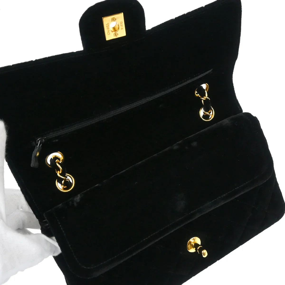 Chanel * 1994-1996 Black Velvet Medium Classic Double Flap Shoulder Bag