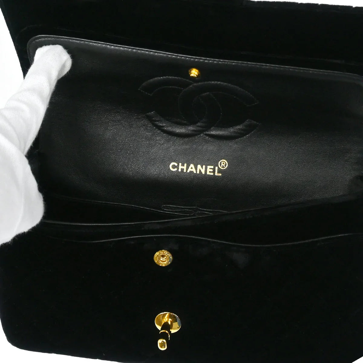 Chanel * 1994-1996 Black Velvet Medium Classic Double Flap Shoulder Bag