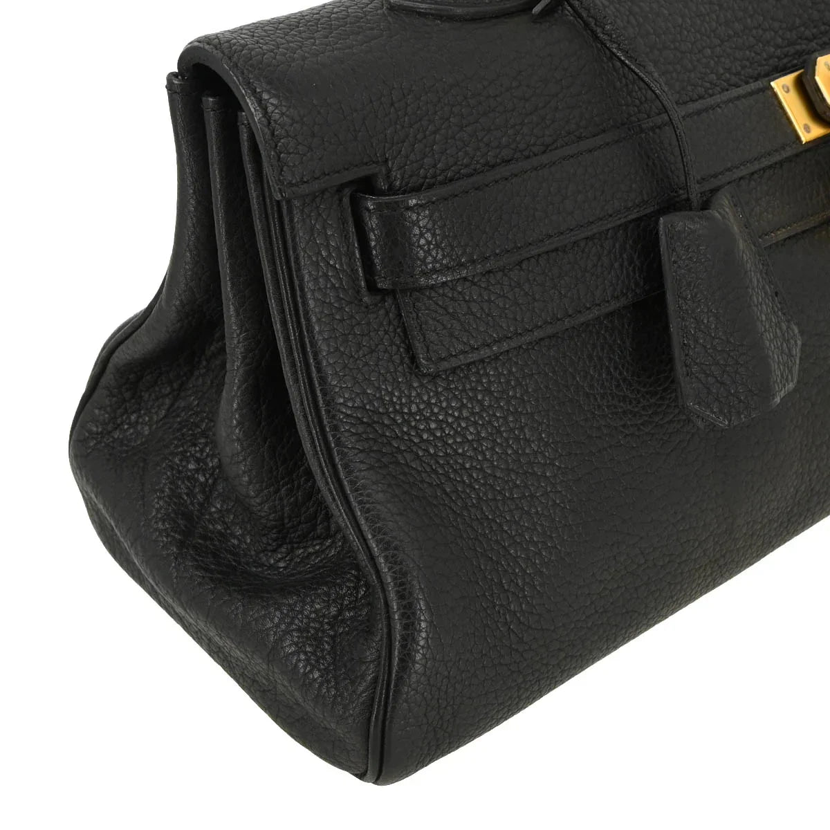 Hermes Black Taurillon Clemence Shoulder Kelly Handbag