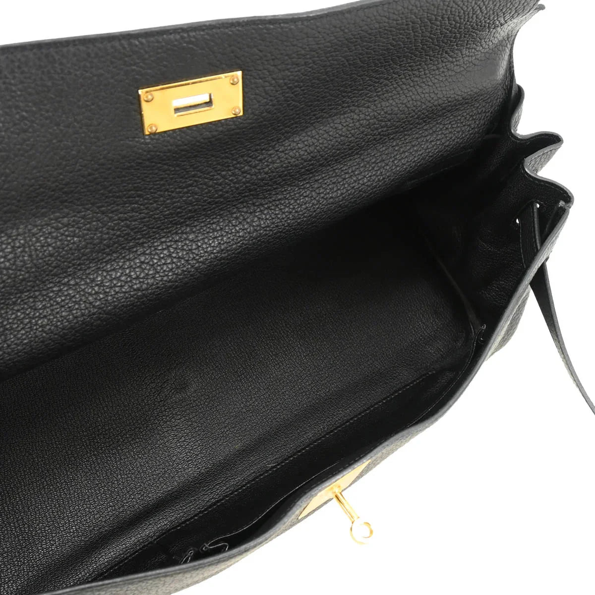 Hermes Black Taurillon Clemence Shoulder Kelly Handbag