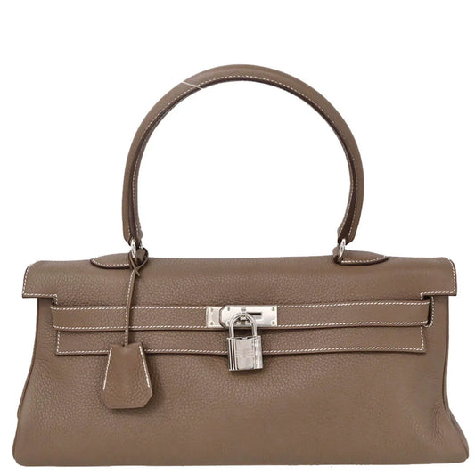 Hermes 2009 Etoupe Gray Taurillon Clemence Shoulder Kelly Handbag