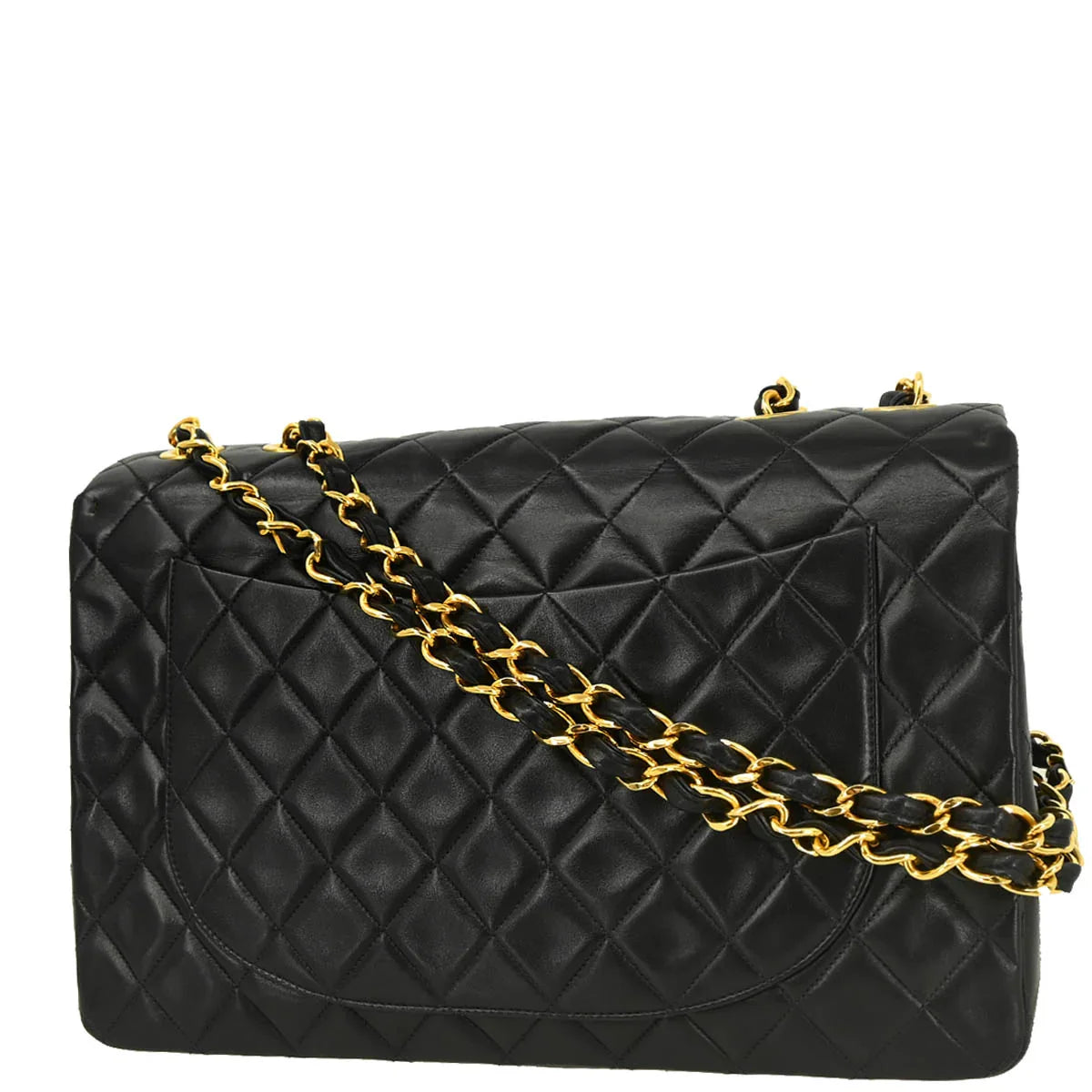 Chanel 1994-1996 Black Lambskin Maxi Classic Flap Shoulder Bag