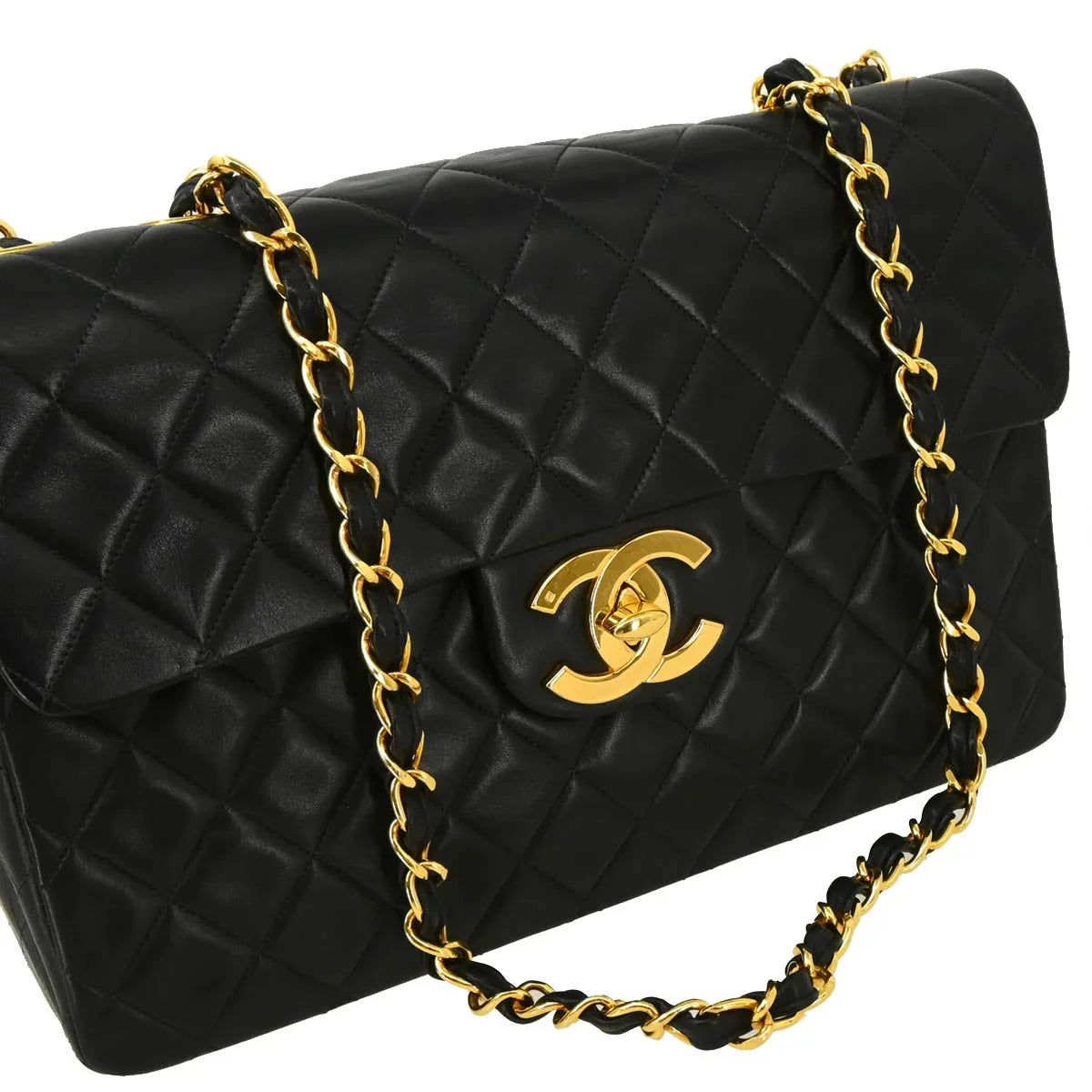 Chanel 1994-1996 Black Lambskin Maxi Classic Flap Shoulder Bag