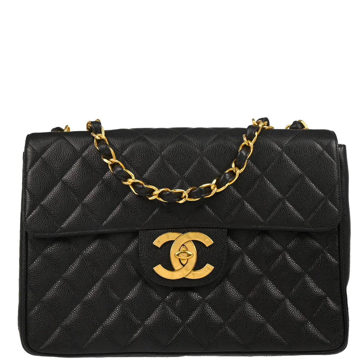 Chanel 1994-1996 Black Caviar Jumbo Classic Flap Bag