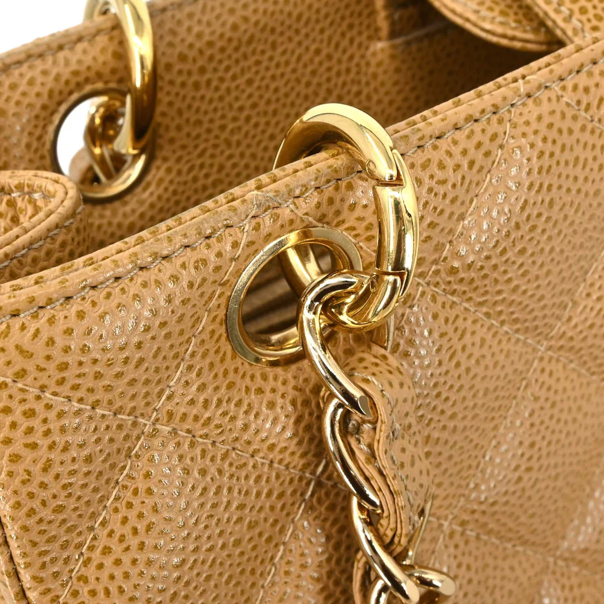 Chanel 2003-2004 Beige Caviar Petite Shopping Tote PST Chain Handbag