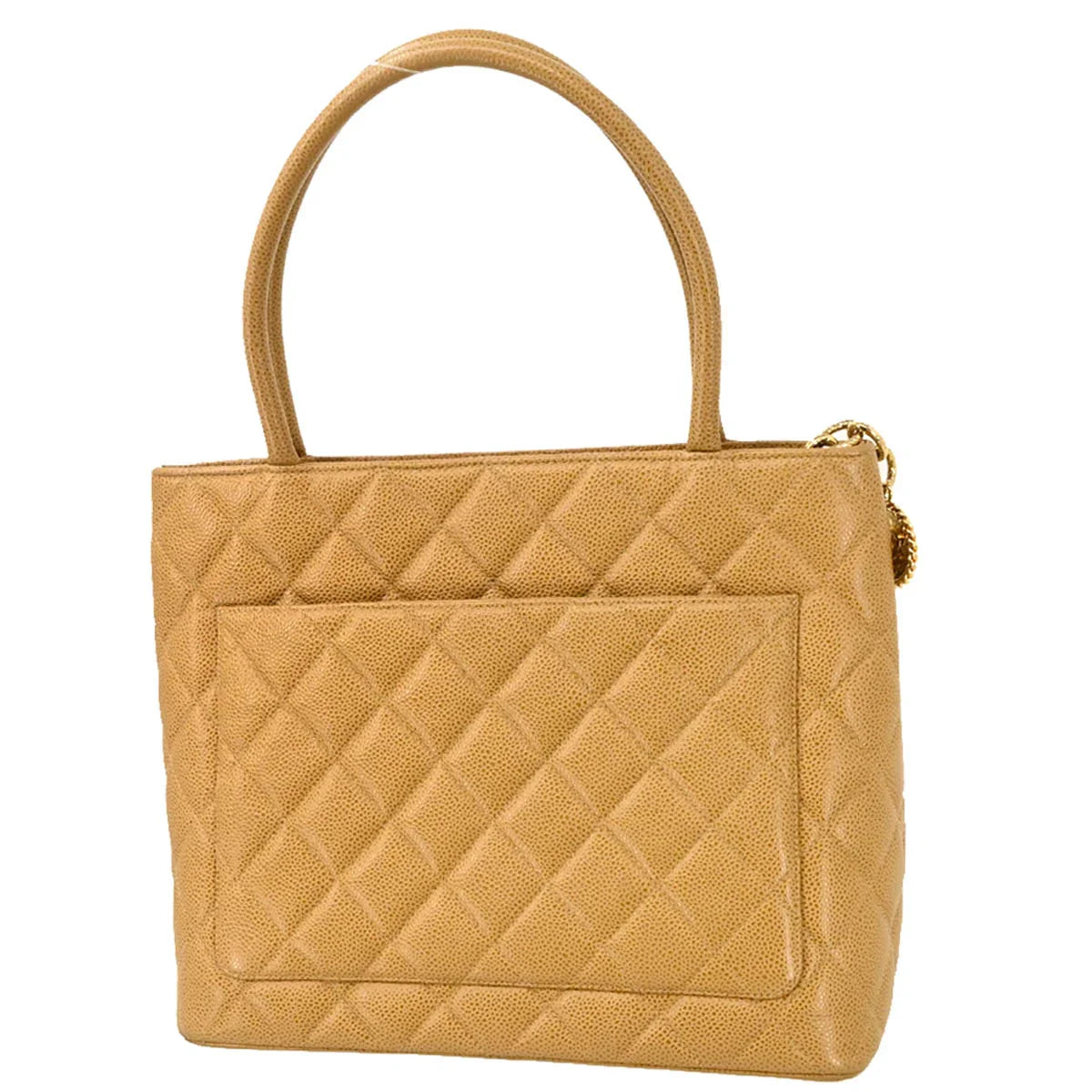 Chanel 2000-2001 Beige Caviar Medallion Tote Handbag