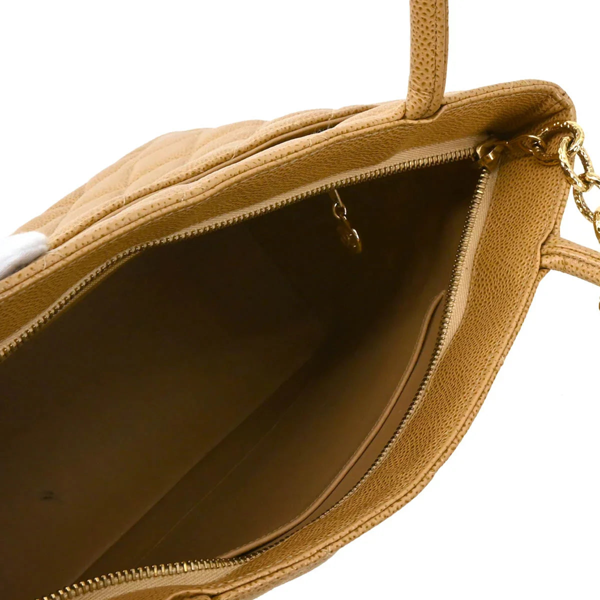 Chanel 2000-2001 Beige Caviar Medallion Tote Handbag