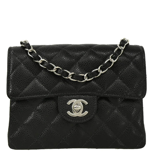 Chanel 2003-2004 Black Caviar Mini Classic Square Flap Bag 17