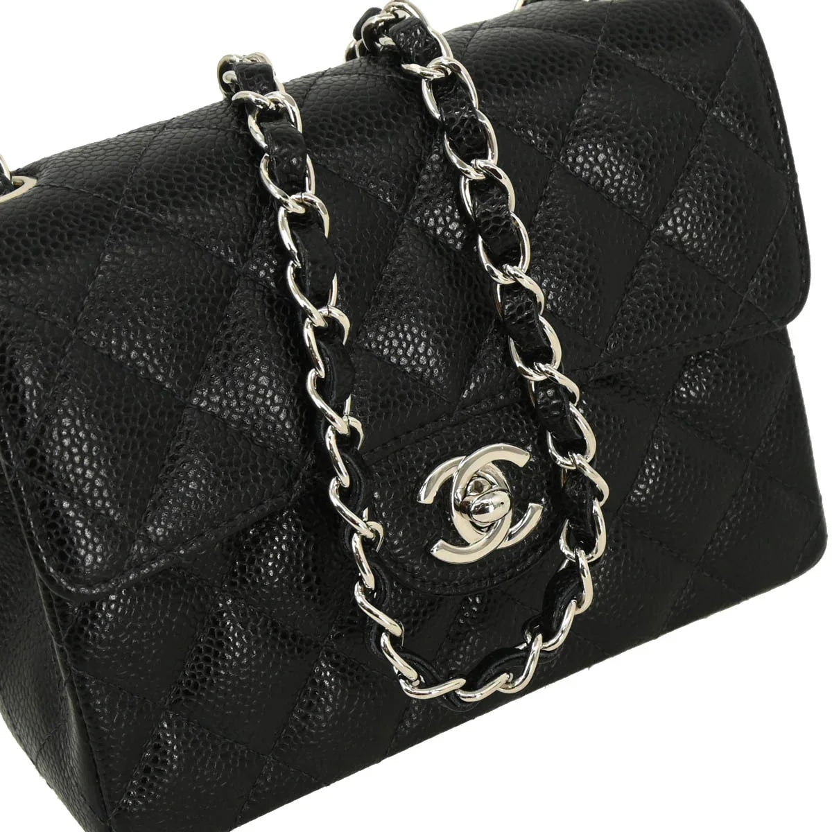 Chanel 2003-2004 Black Caviar Mini Classic Square Flap Bag 17