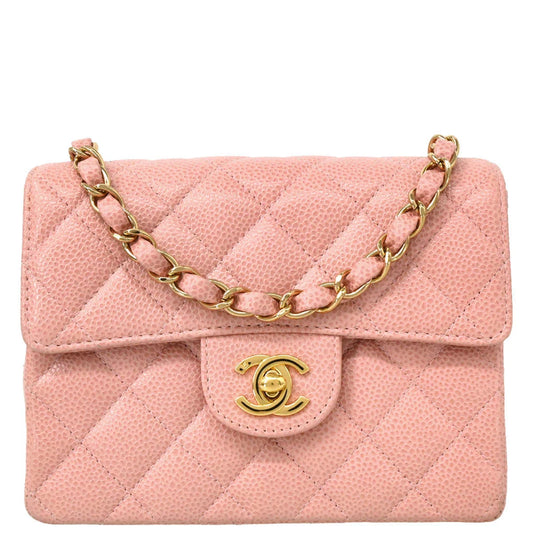 Chanel 2003-2004 Pink Caviar Mini Classic Square Flap Bag
