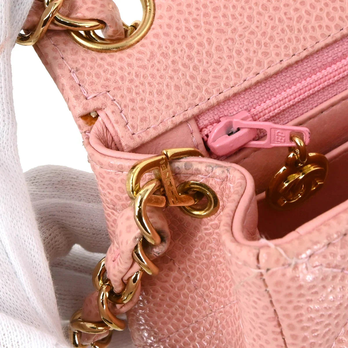 Chanel 2003-2004 Pink Caviar Mini Classic Square Flap Bag