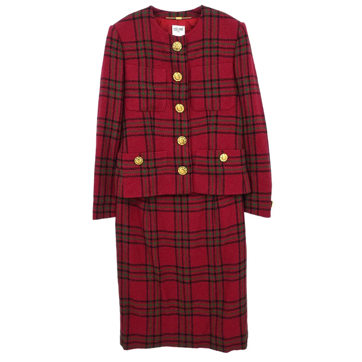 Celine Jacket Skirt Suit Set Red #36