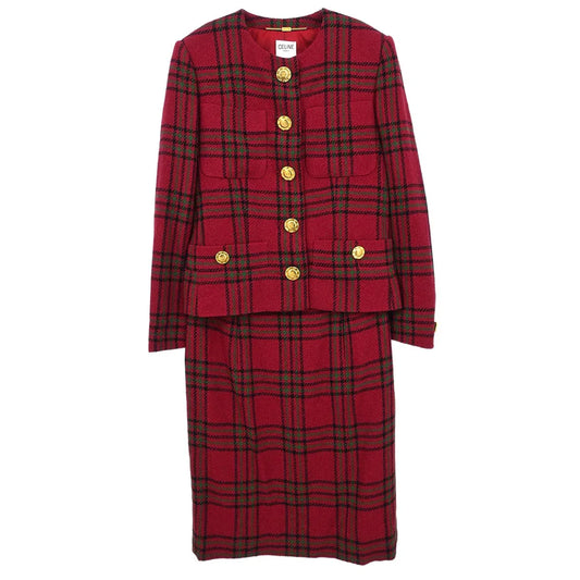 Celine Jacket Skirt Suit Set Red #36