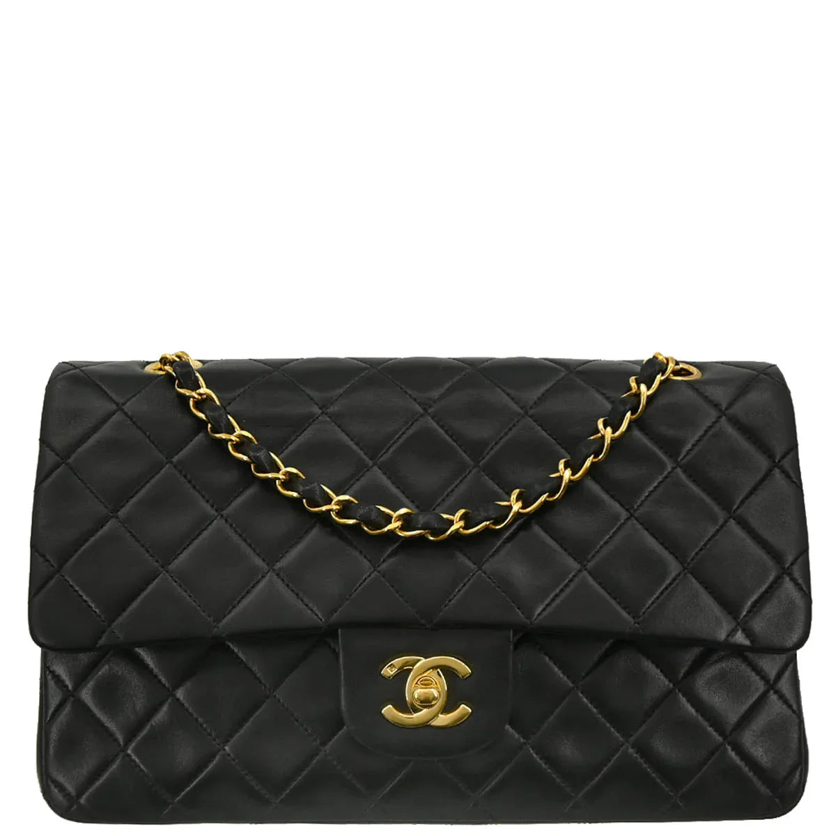 Chanel 1996-1997 Black Lambskin Classic Medium Double Flap Shoulder Bag
