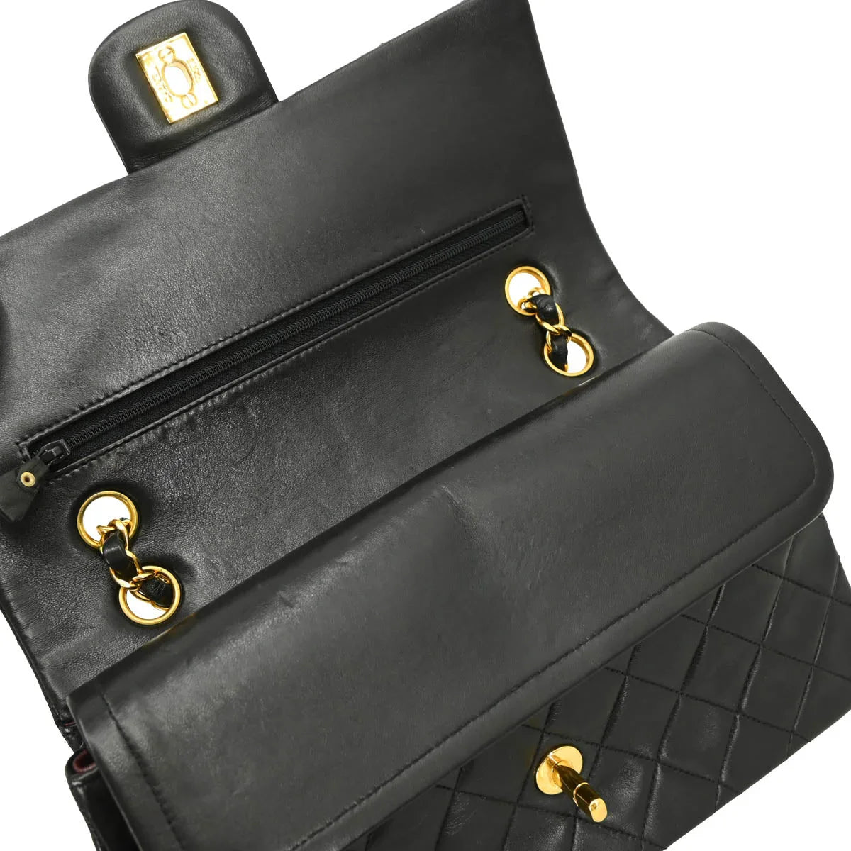 Chanel 1996-1997 Black Lambskin Classic Medium Double Flap Shoulder Bag