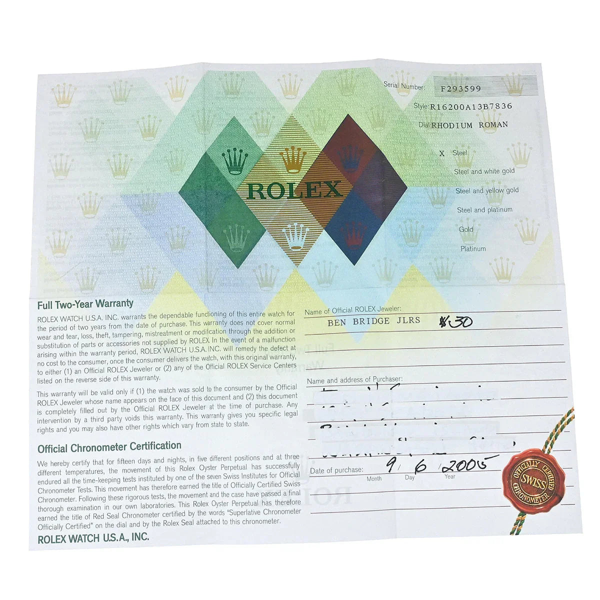 Rolex Oyster Perpetual Datejust 36mm Ref.16200 Self-winding Watch SS