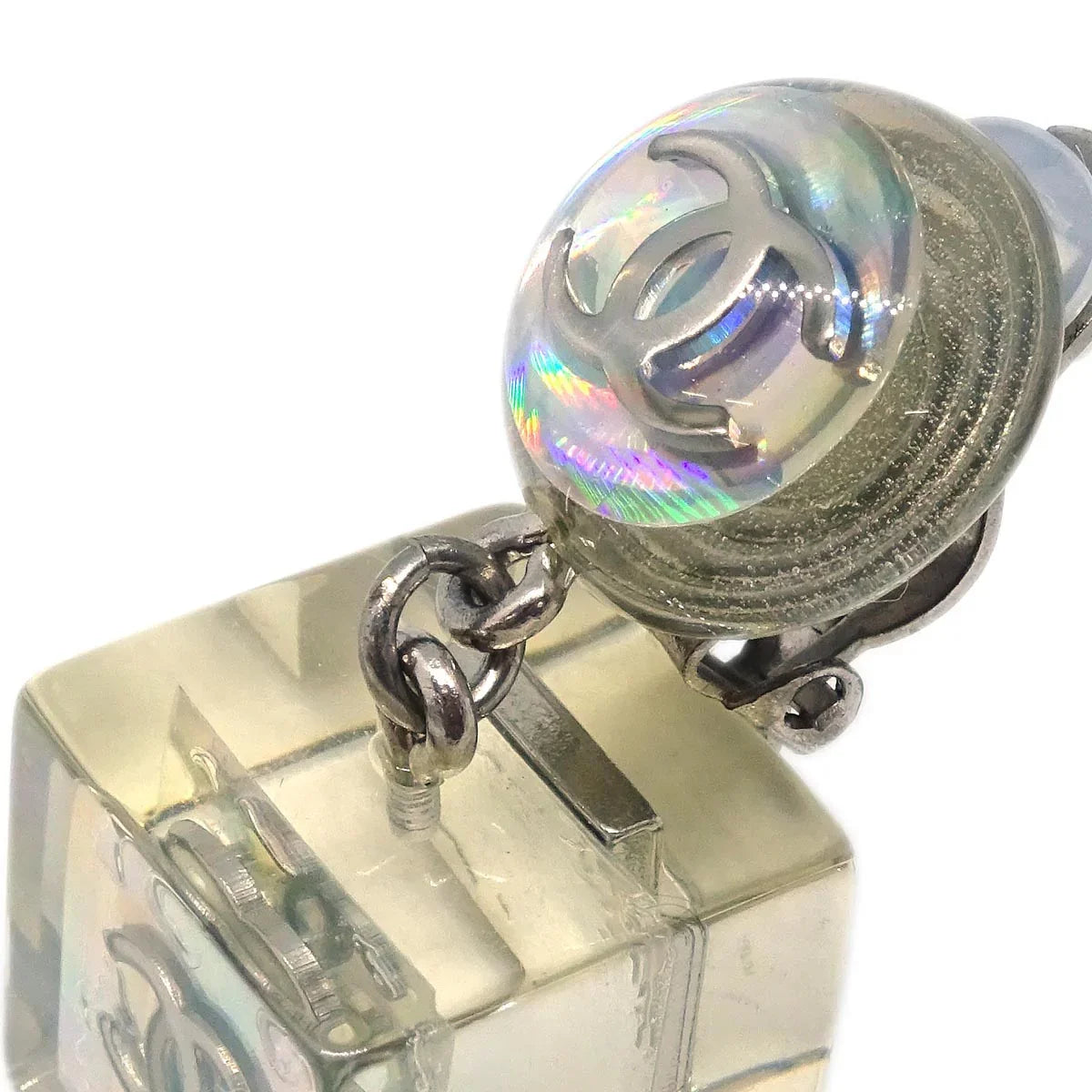 Chanel Dangle Cube Earrings Clip-On Clear 97P