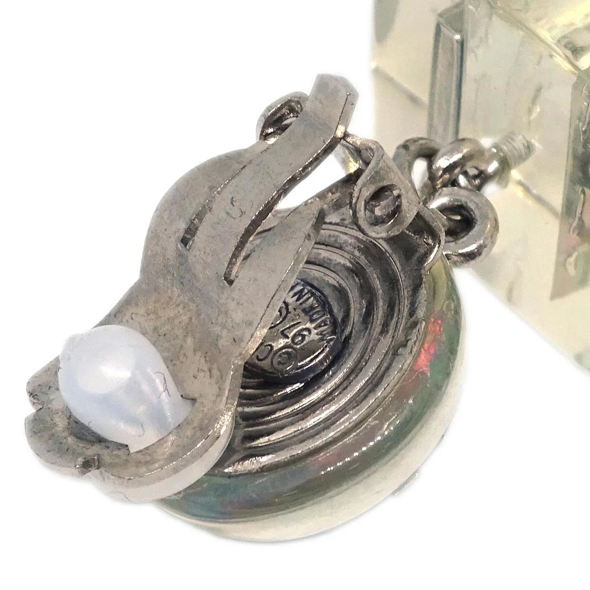 Chanel Dangle Cube Earrings Clip-On Clear 97P
