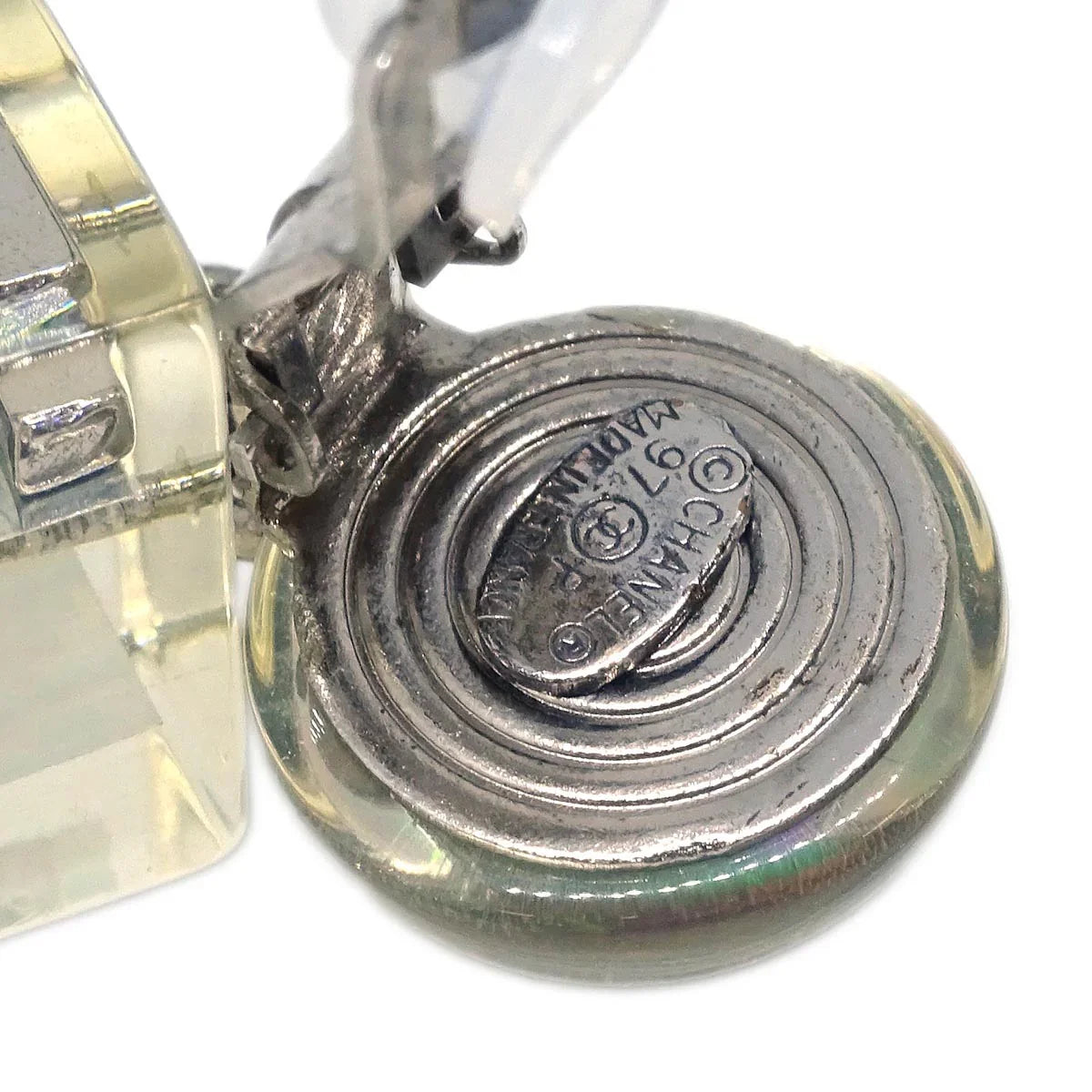 Chanel Dangle Cube Earrings Clip-On Clear 97P