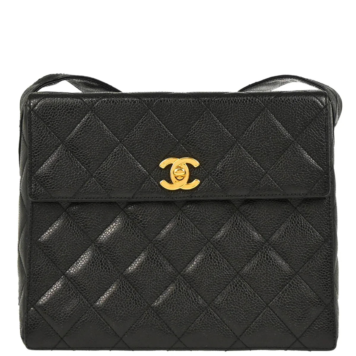 Chanel 1996-1997 Black Caviar Straight Flap Shoulder Bag