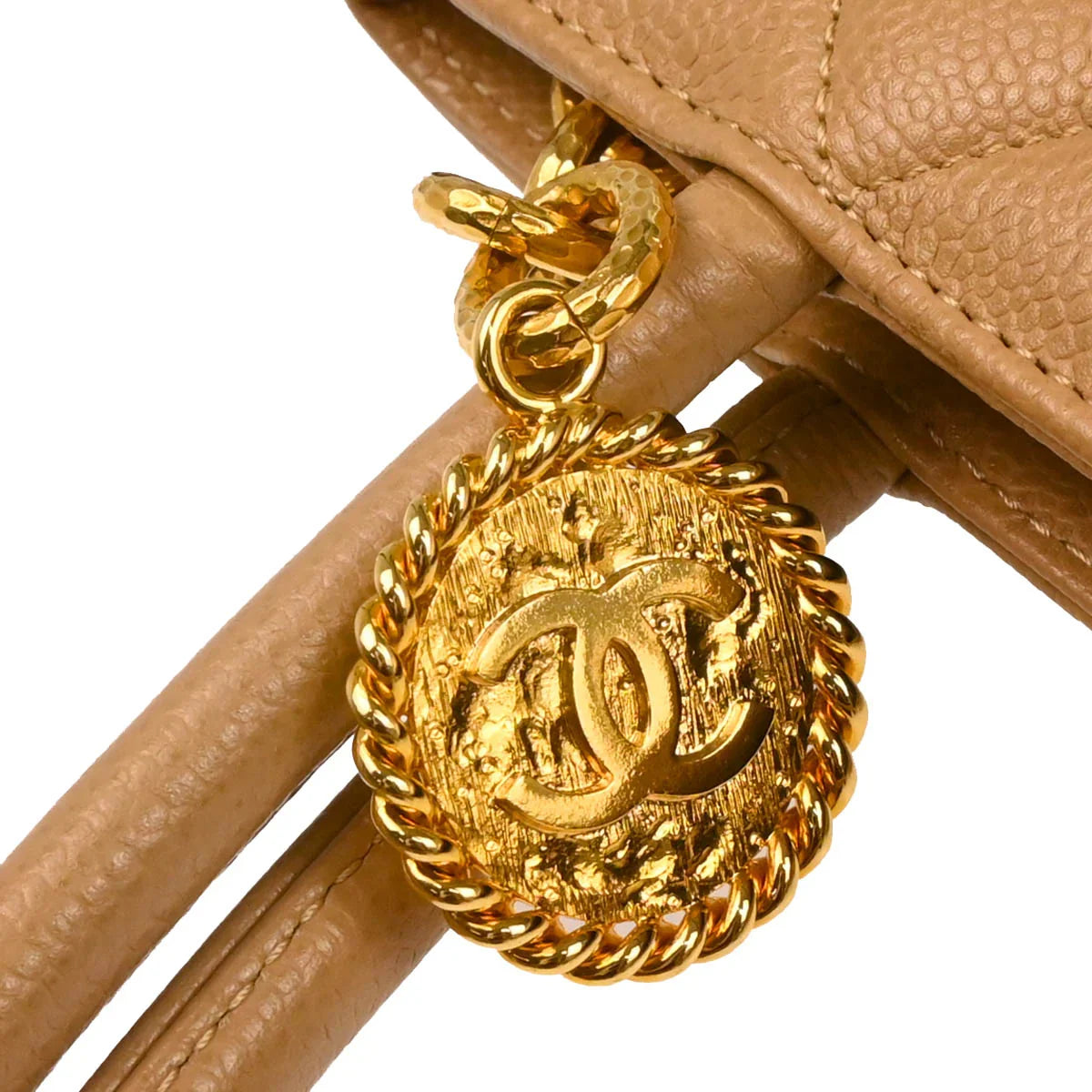 Chanel 2001-2003 Beige Caviar Medallion Tote Handbag
